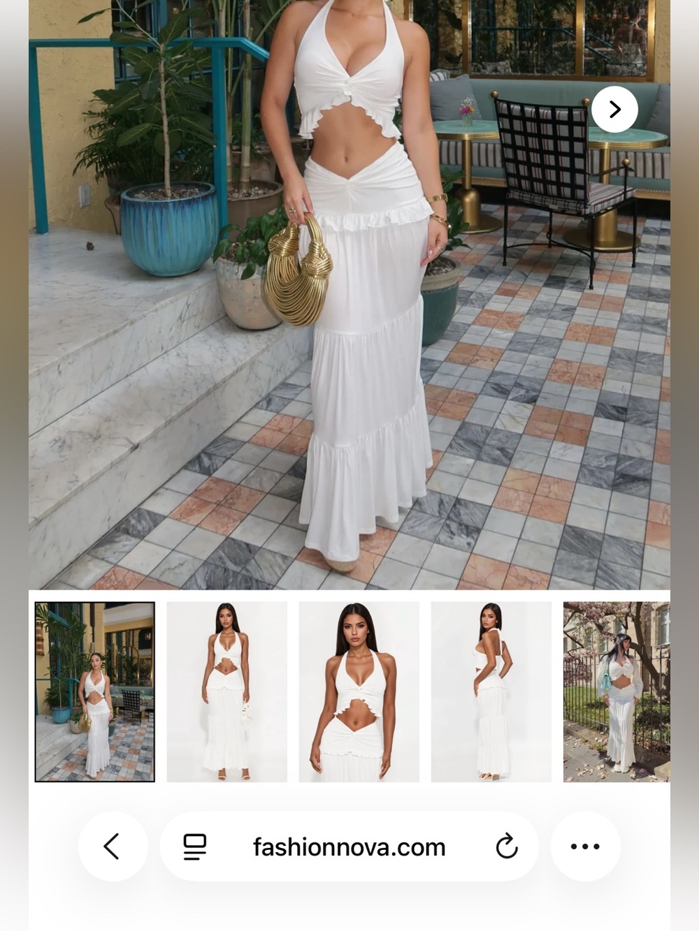 Fashion Nova White wanderlust halter maxi skirt set